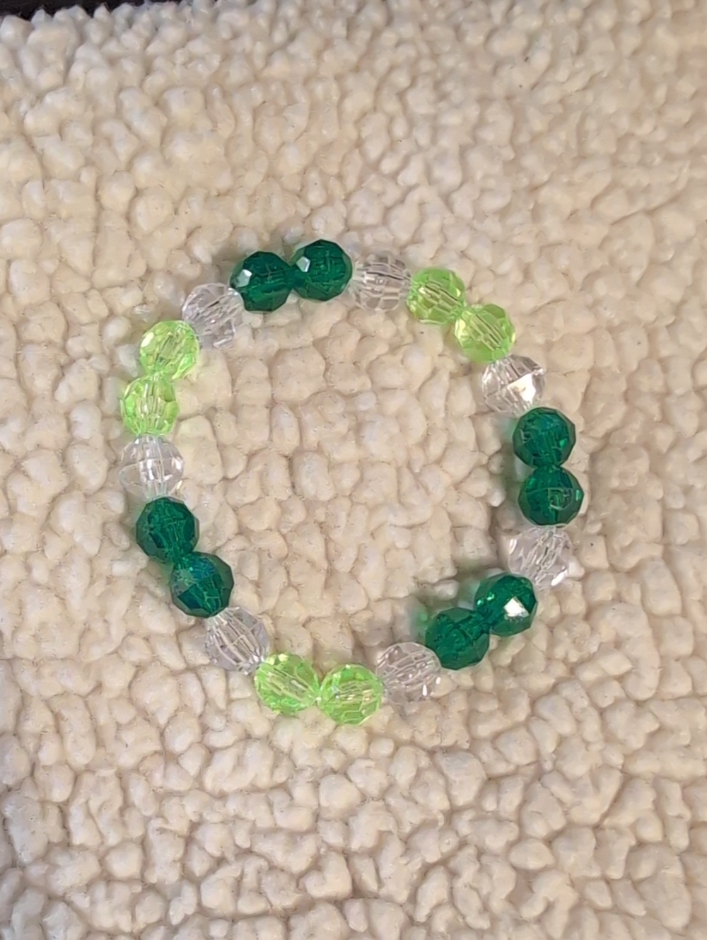 Handmade Green Beaded Stretch Bracelet - Clear & Lime Accent